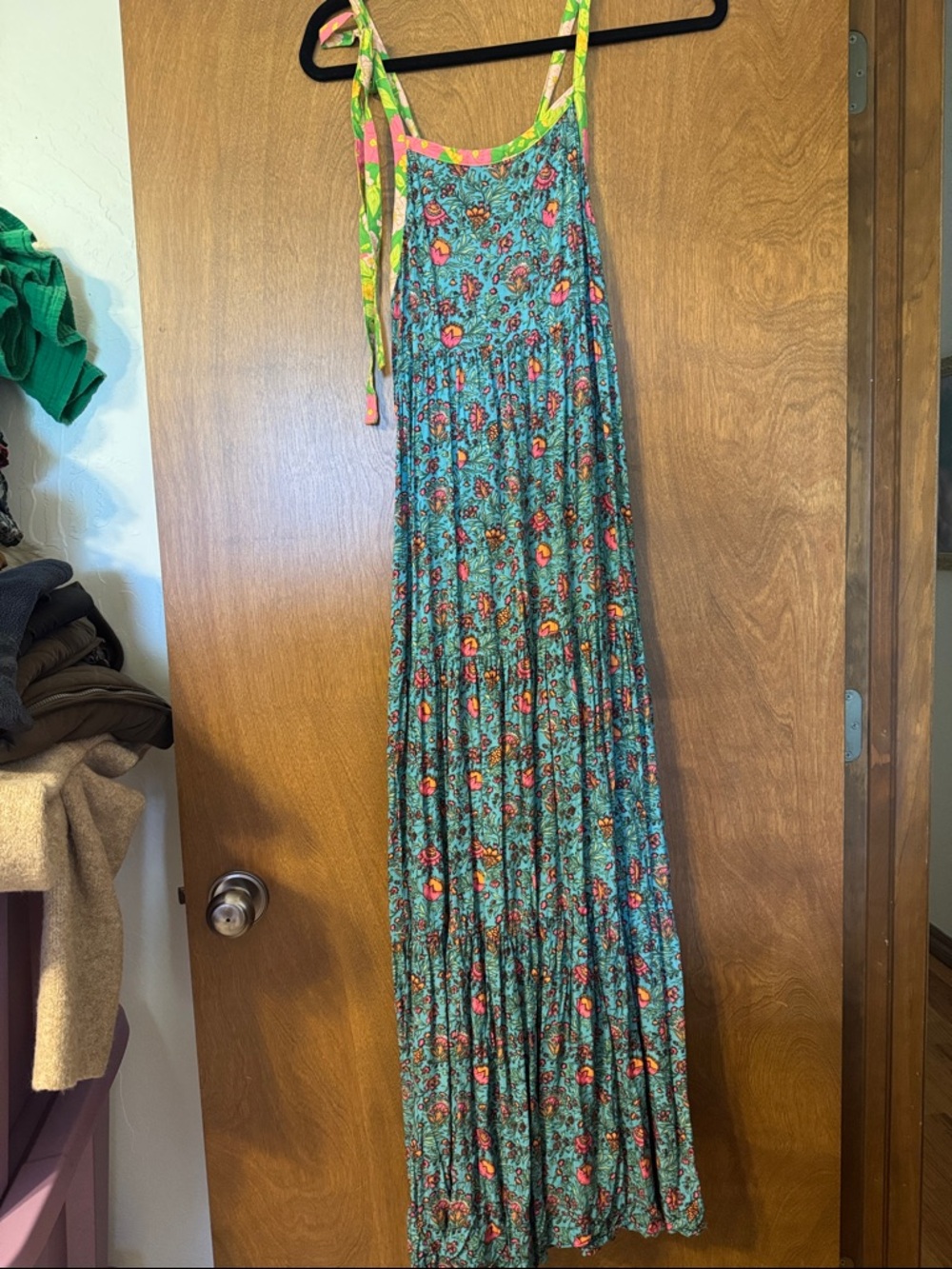 NATURAL LIFE Teal Floral Maxi dress with Pink Accents
